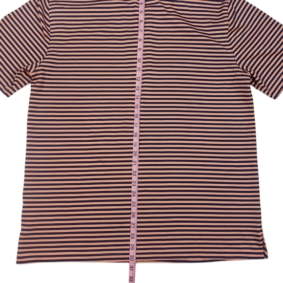 Brooks Brothers Golf Tennis Polo Shirt Size XL Peach Blue Stripe Preppy Stretch - Picture 7 of 8